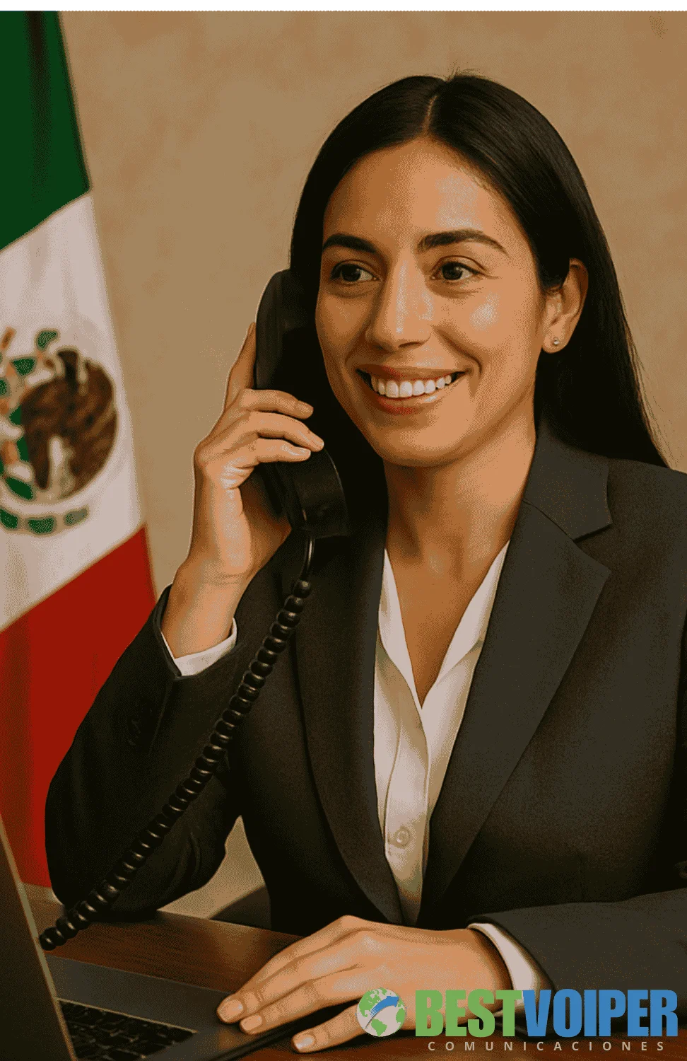 Empresaria llamando desde su oficina en mexico