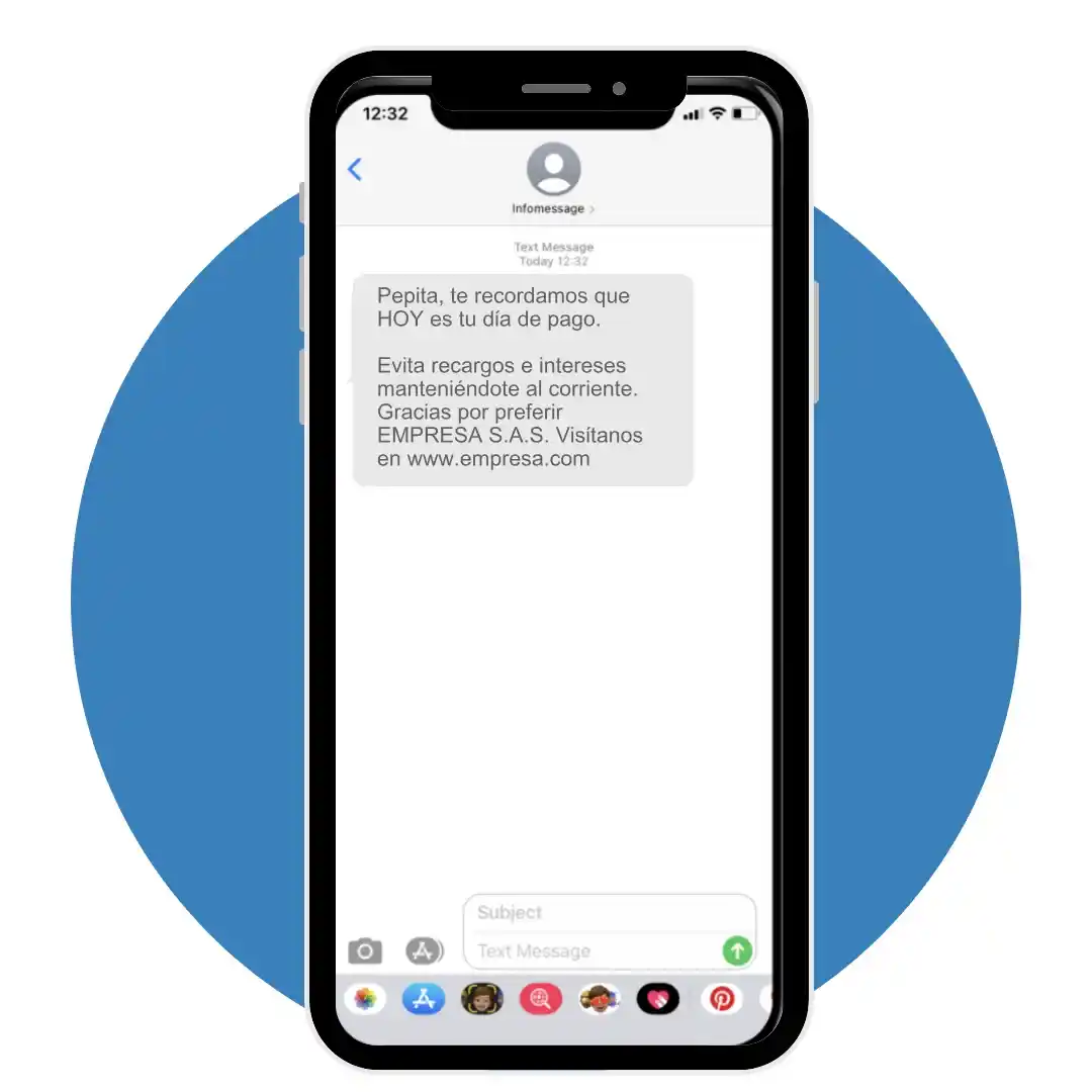 Celular con un ejemplo de mensaje estándar