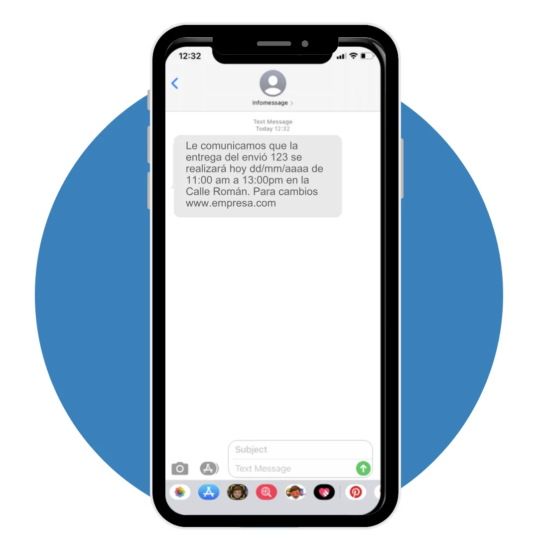 Celular con ejemplo de mensaje transaccional - One Time Password